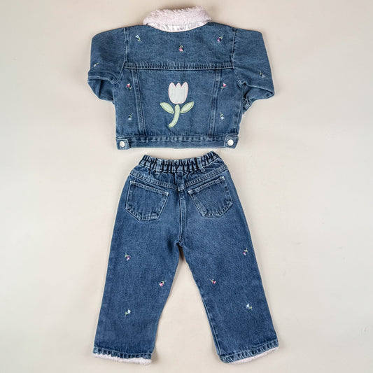 Vintage Denim Set with Embroidery