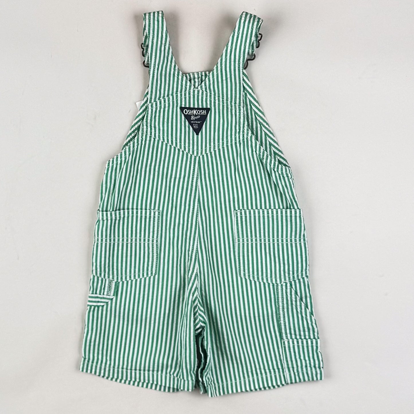 Green OshKosh Hickory Stripe Shortalls