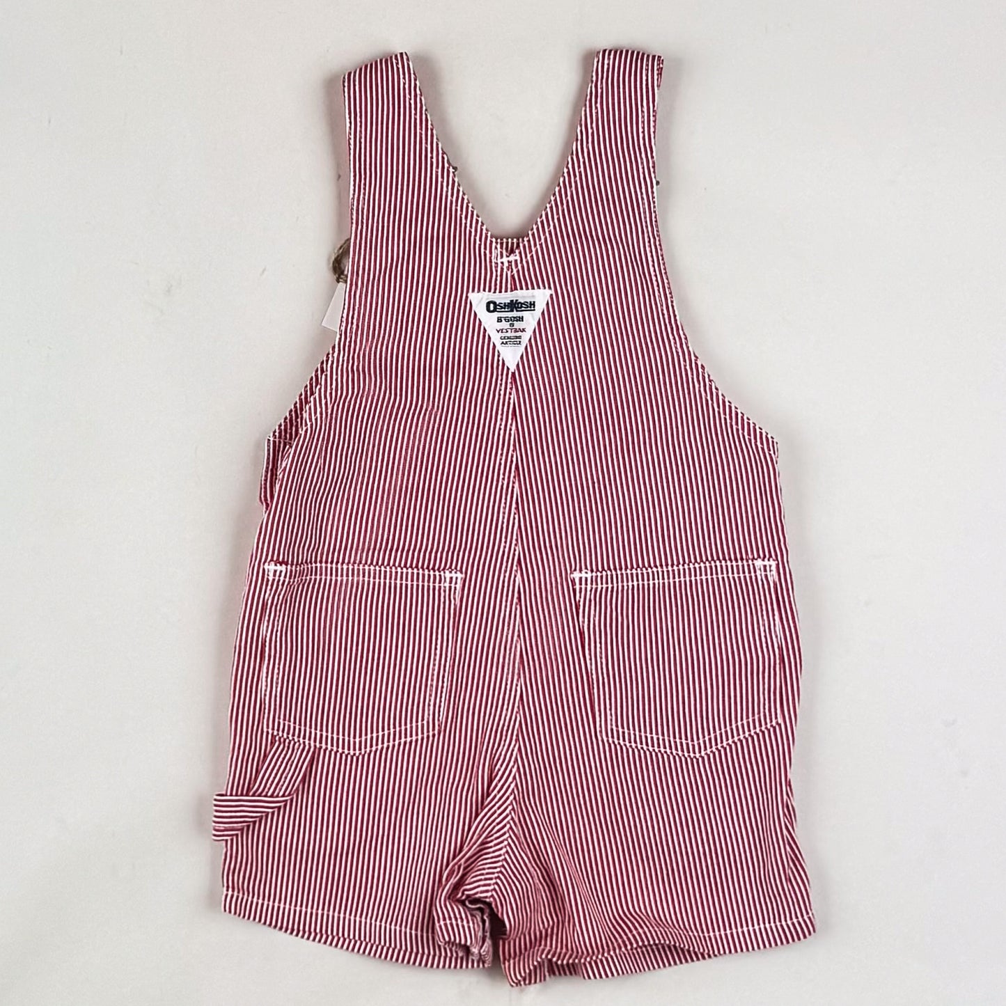 Red Vintage OshKosh Hickory Stripe Shortalls