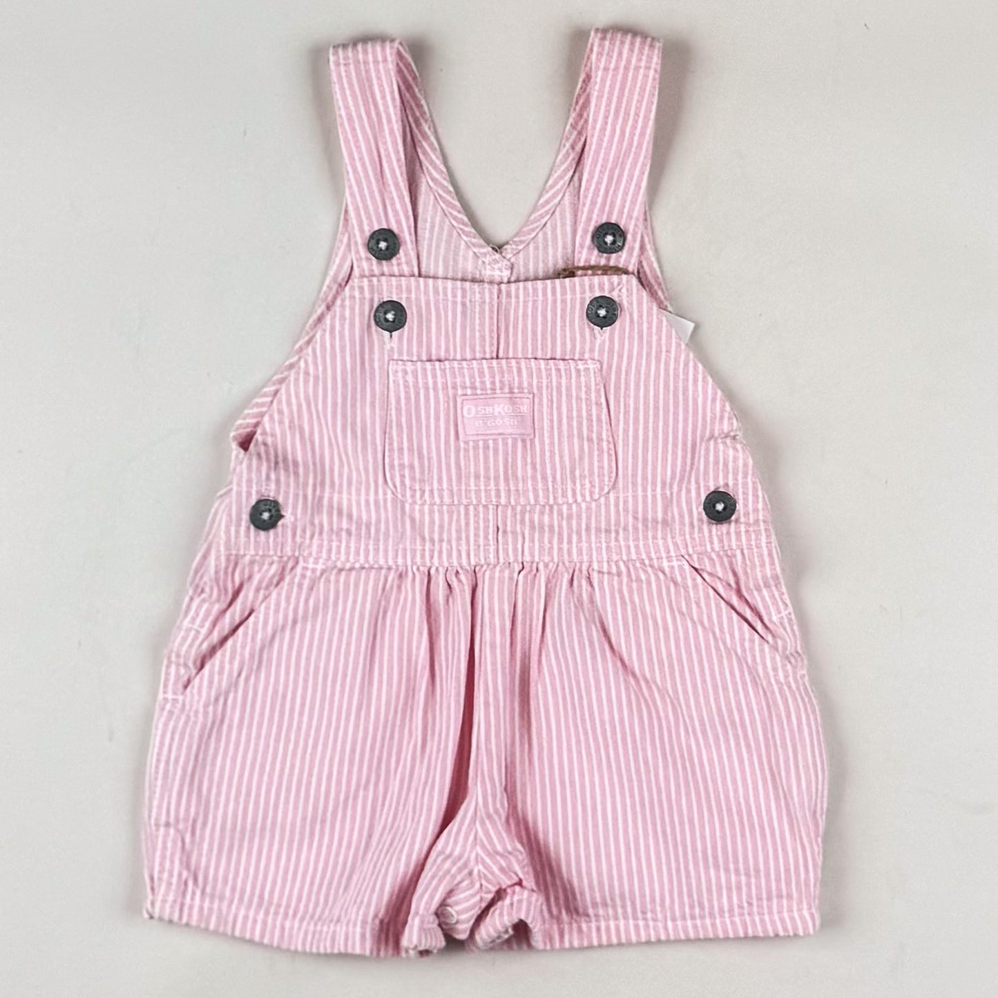 Pink Vintage OshKosh Hickory Stripe Shortalls