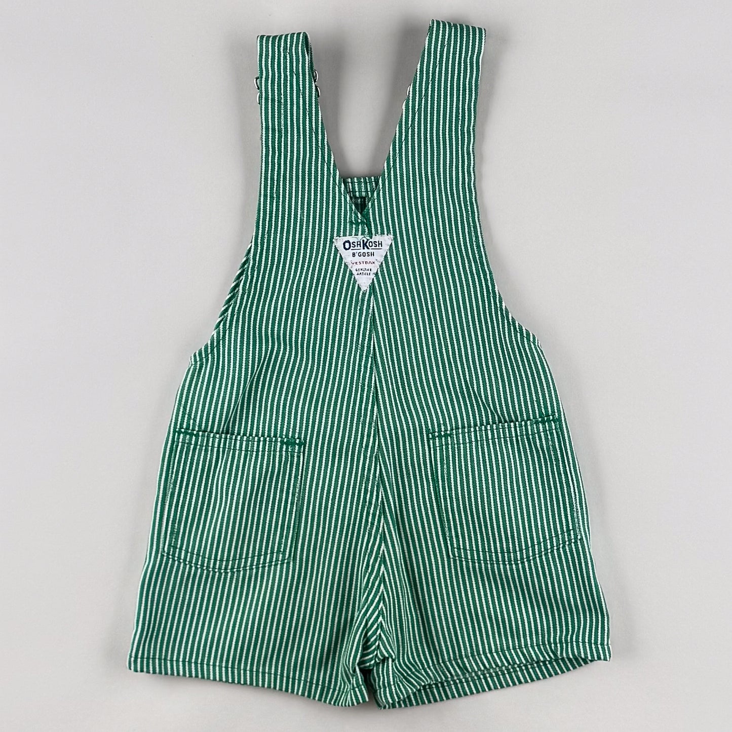 Green Vintage OshKosh Hickory Stripe Shortalls