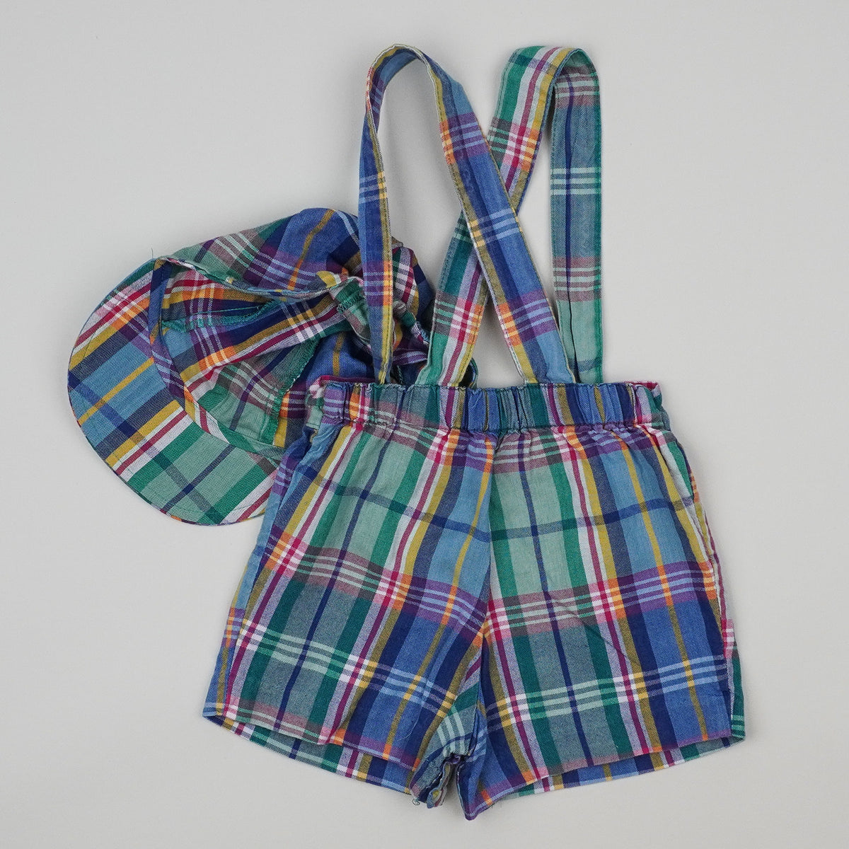 Vintage Checkered Short with Suspenders and Hat