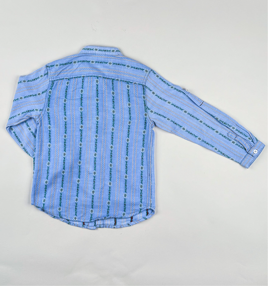 Long-sleeved shirt in blue and green