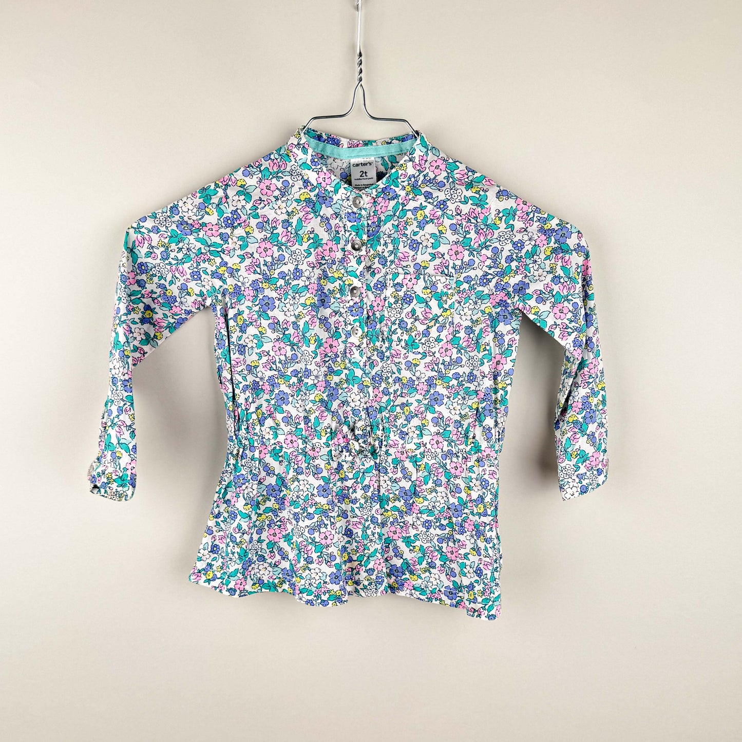 Tunic in white and green and pink