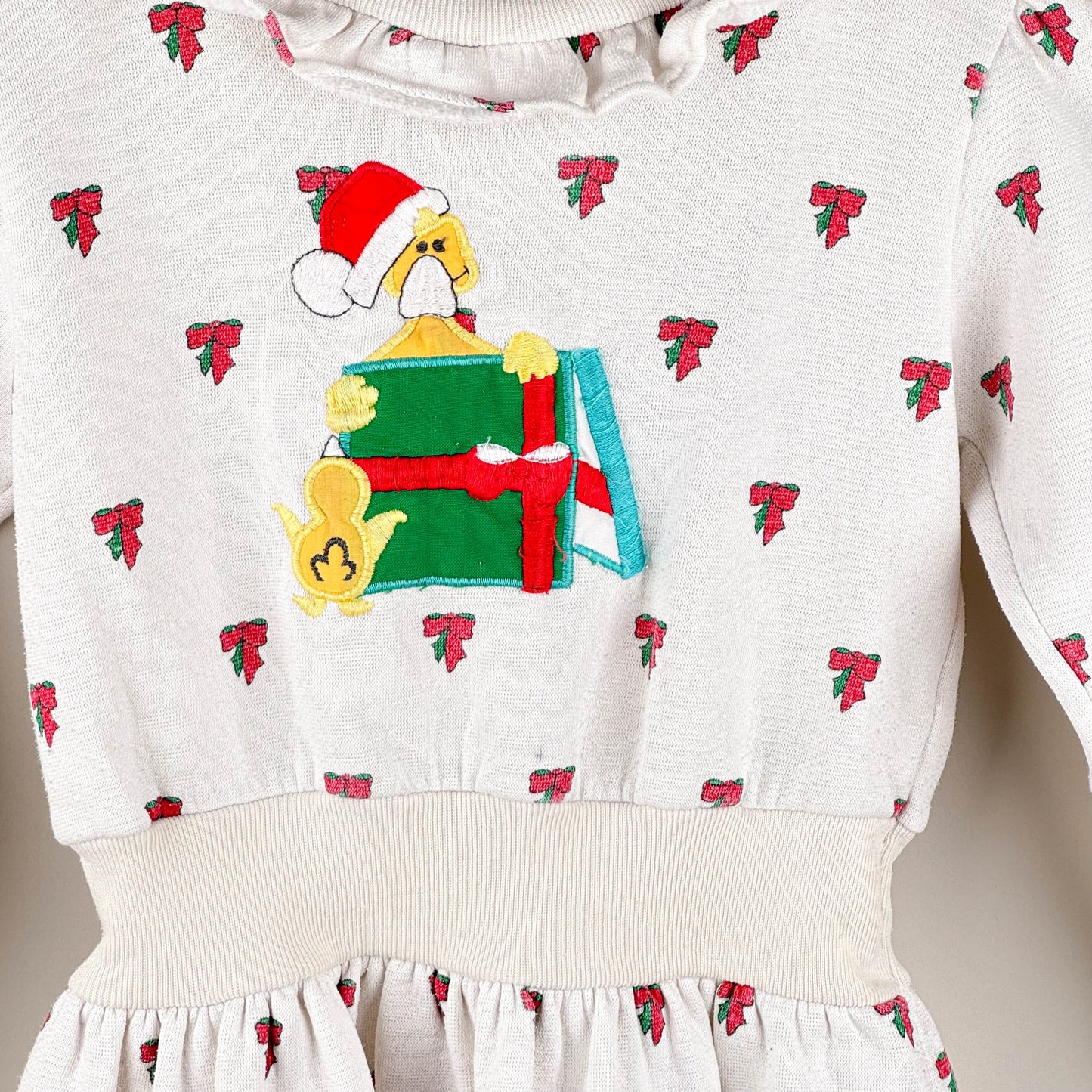 Dress in white and red and green