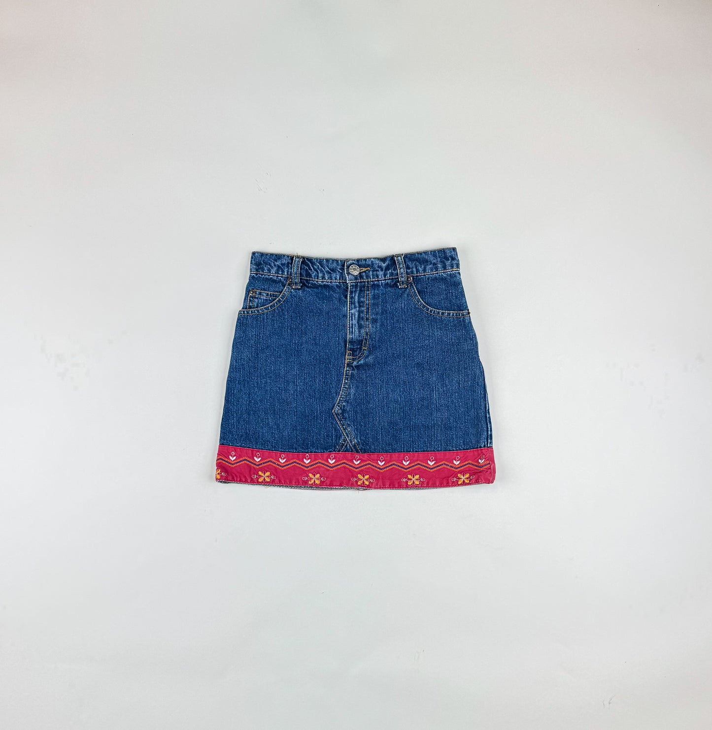 Vintage Denim Skirt with Embroidery