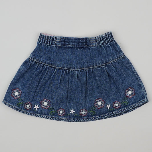 Vintage Denim Skirt with Embroidery