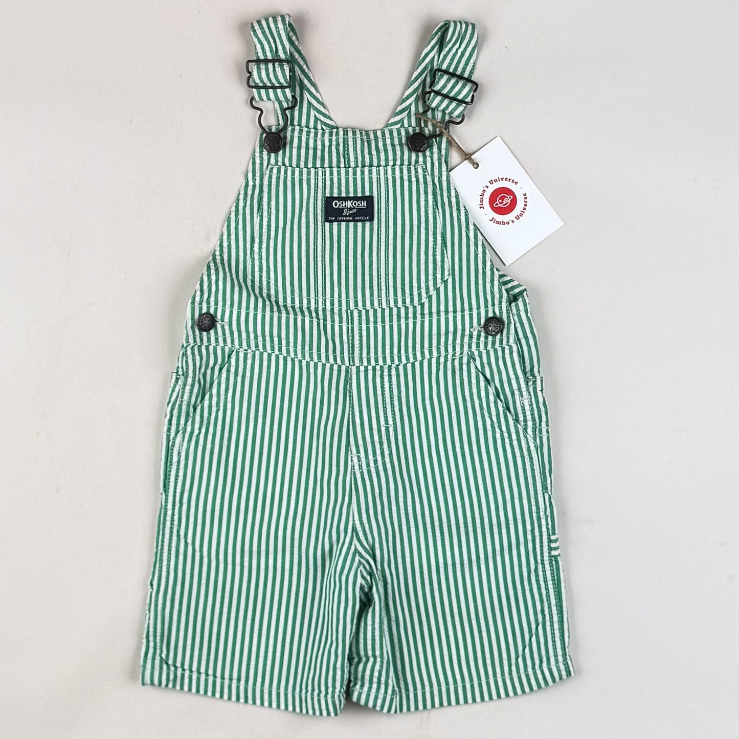 Green OshKosh Hickory Stripe Shortalls