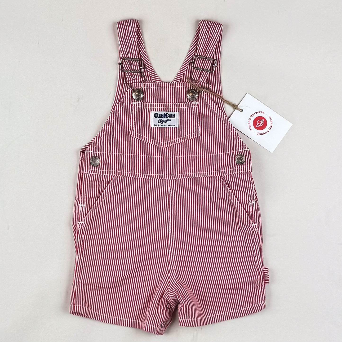 Red Vintage OshKosh Hickory Stripe Shortalls