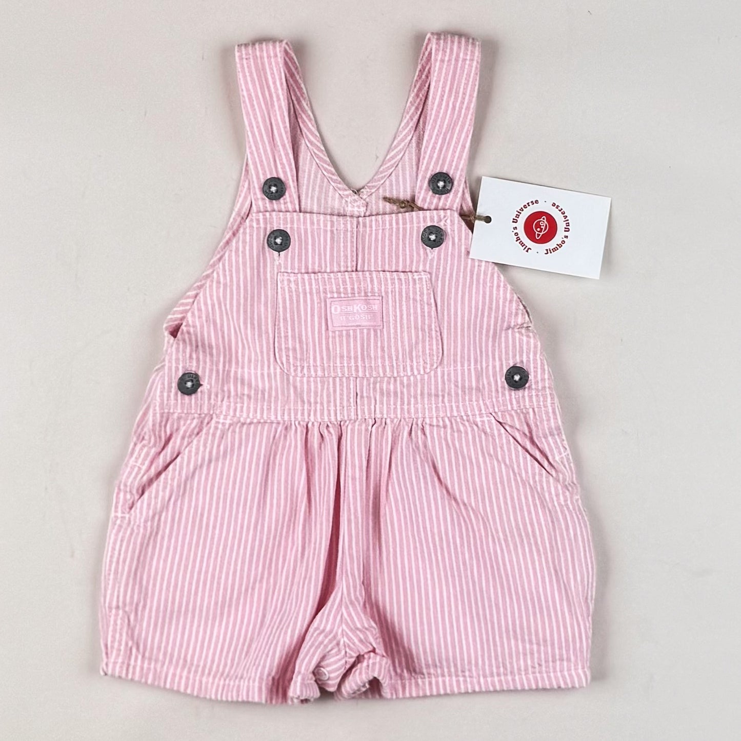 Pink Vintage OshKosh Hickory Stripe Shortalls