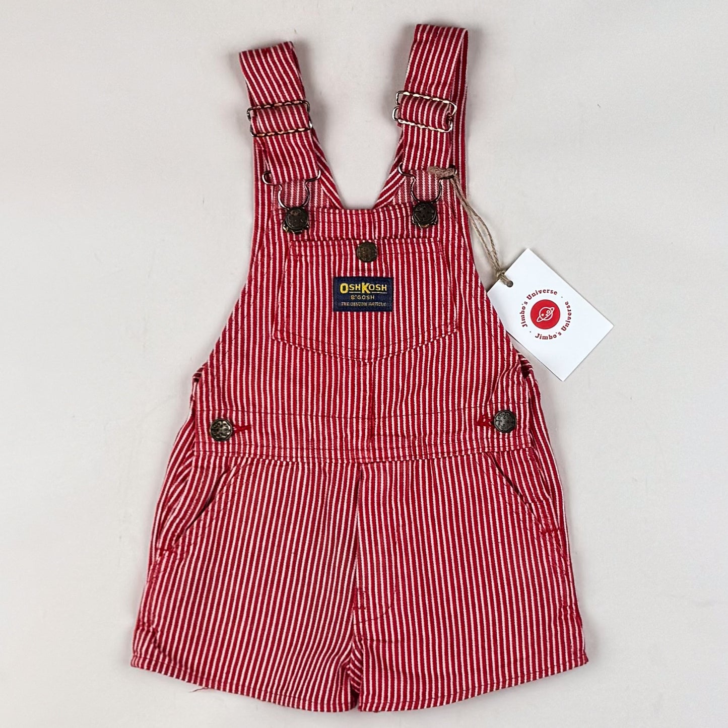 Red Vintage OshKosh Hickory Stripe Shortalls
