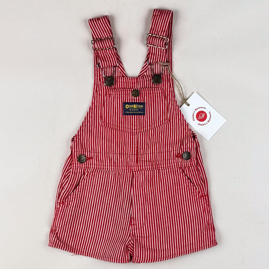 Red Vintage OshKosh Hickory Stripe Shortalls