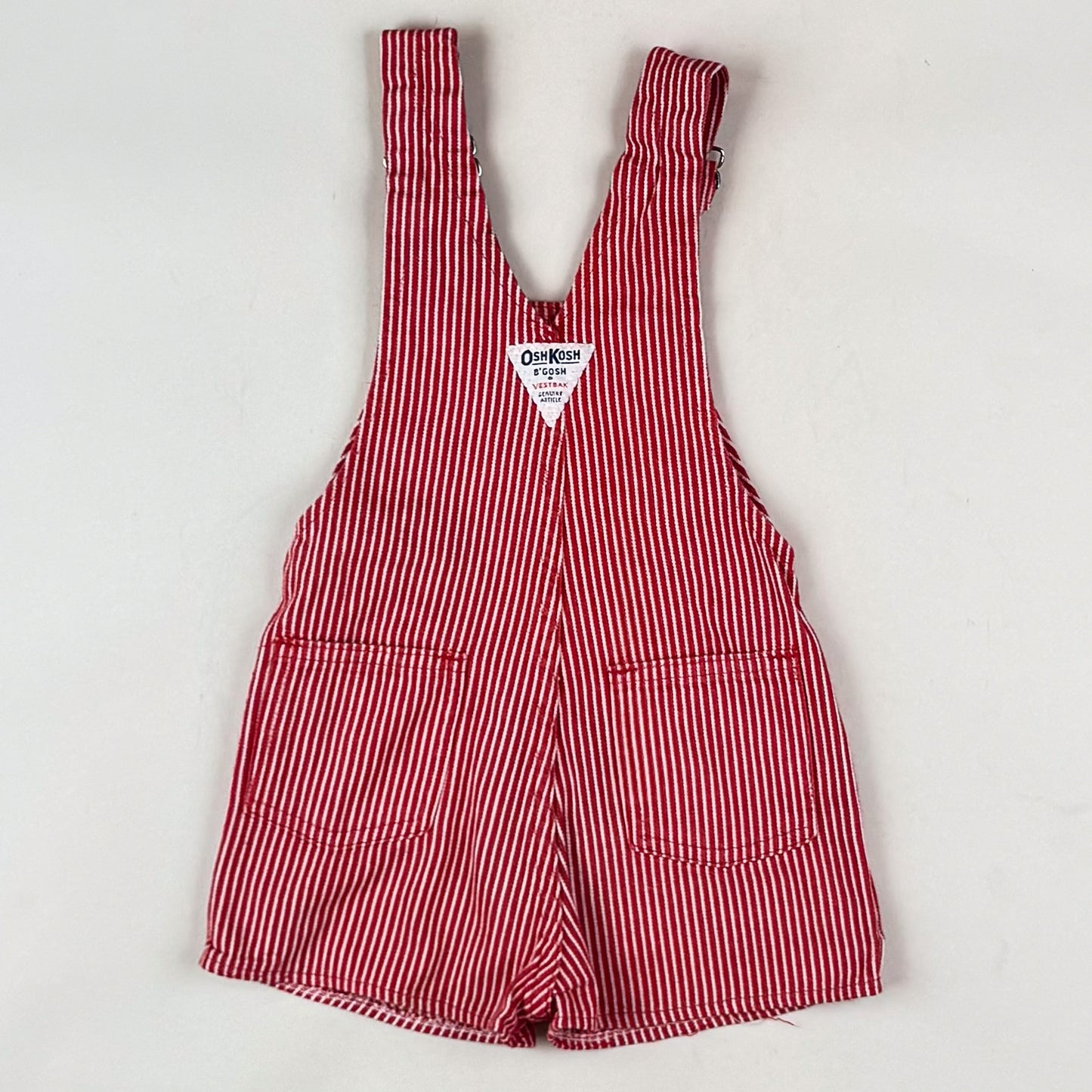 Red Vintage OshKosh Hickory Stripe Shortalls