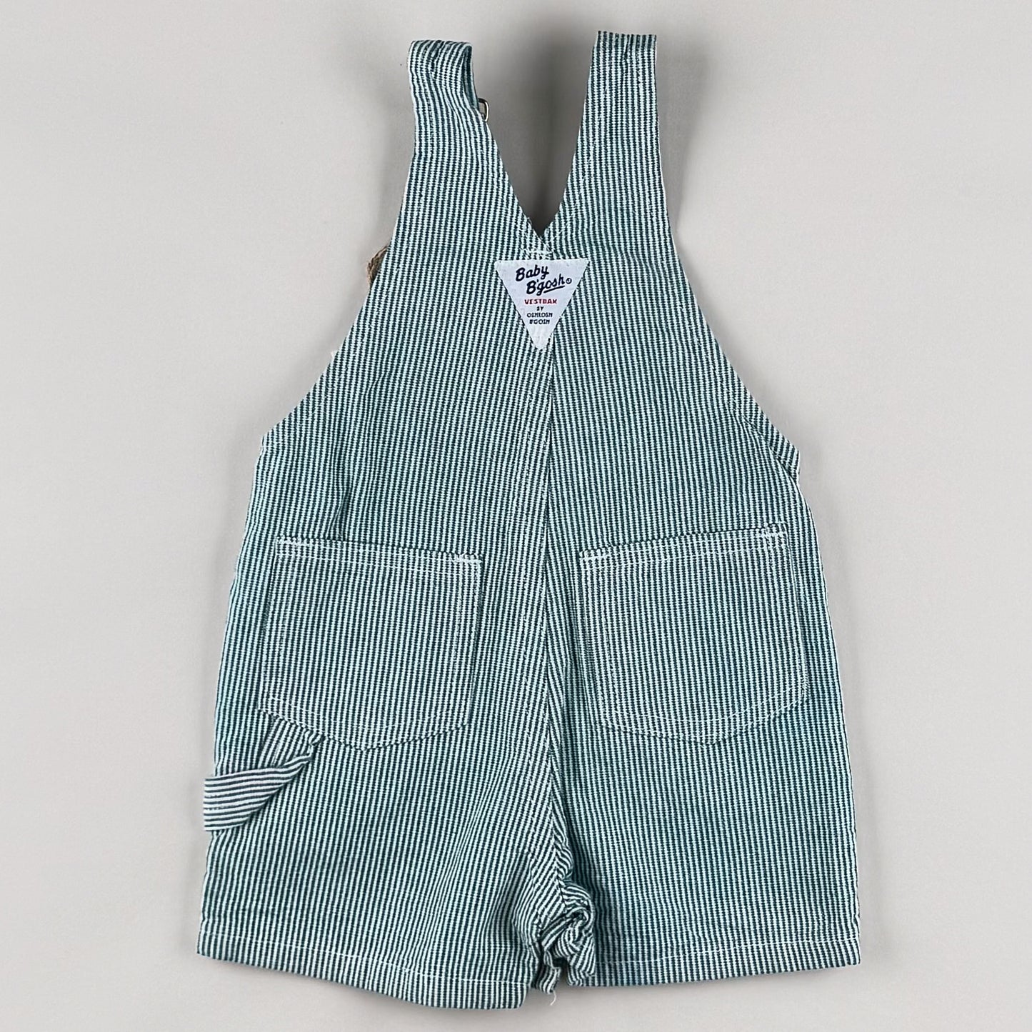 Green Vintage OshKosh Hickory Stripe Shortalls