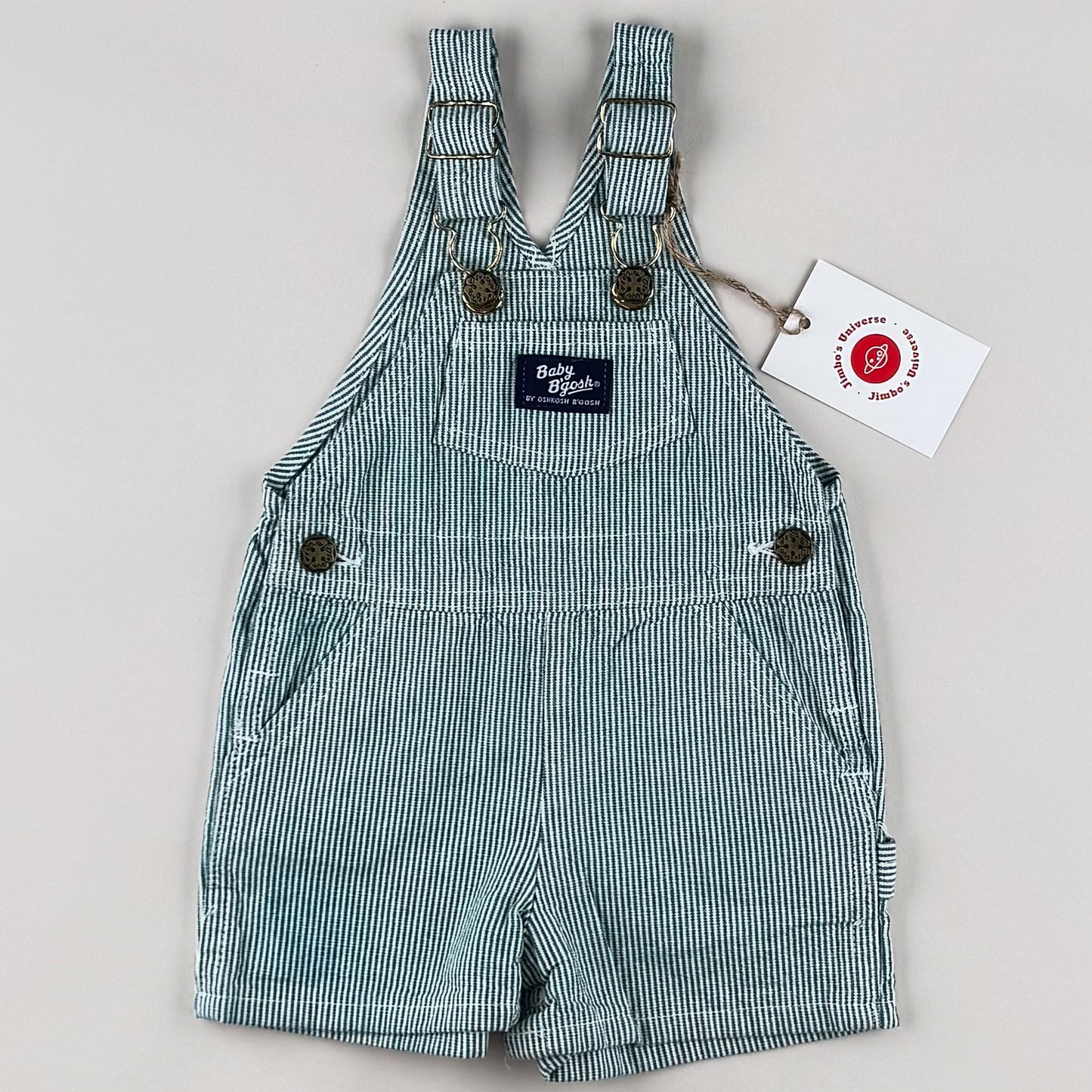 Green Vintage OshKosh Hickory Stripe Shortalls