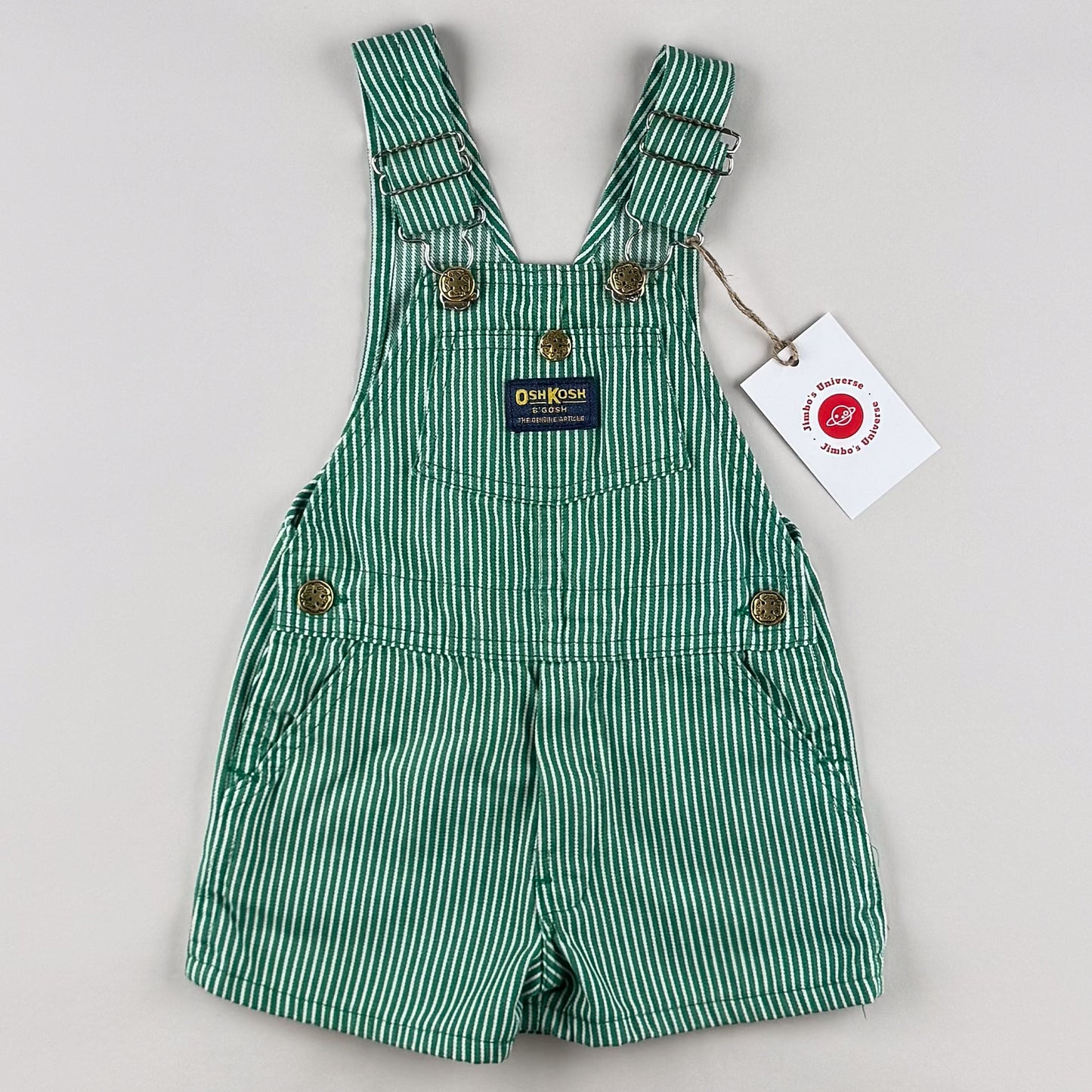 Green Vintage OshKosh Hickory Stripe Shortalls