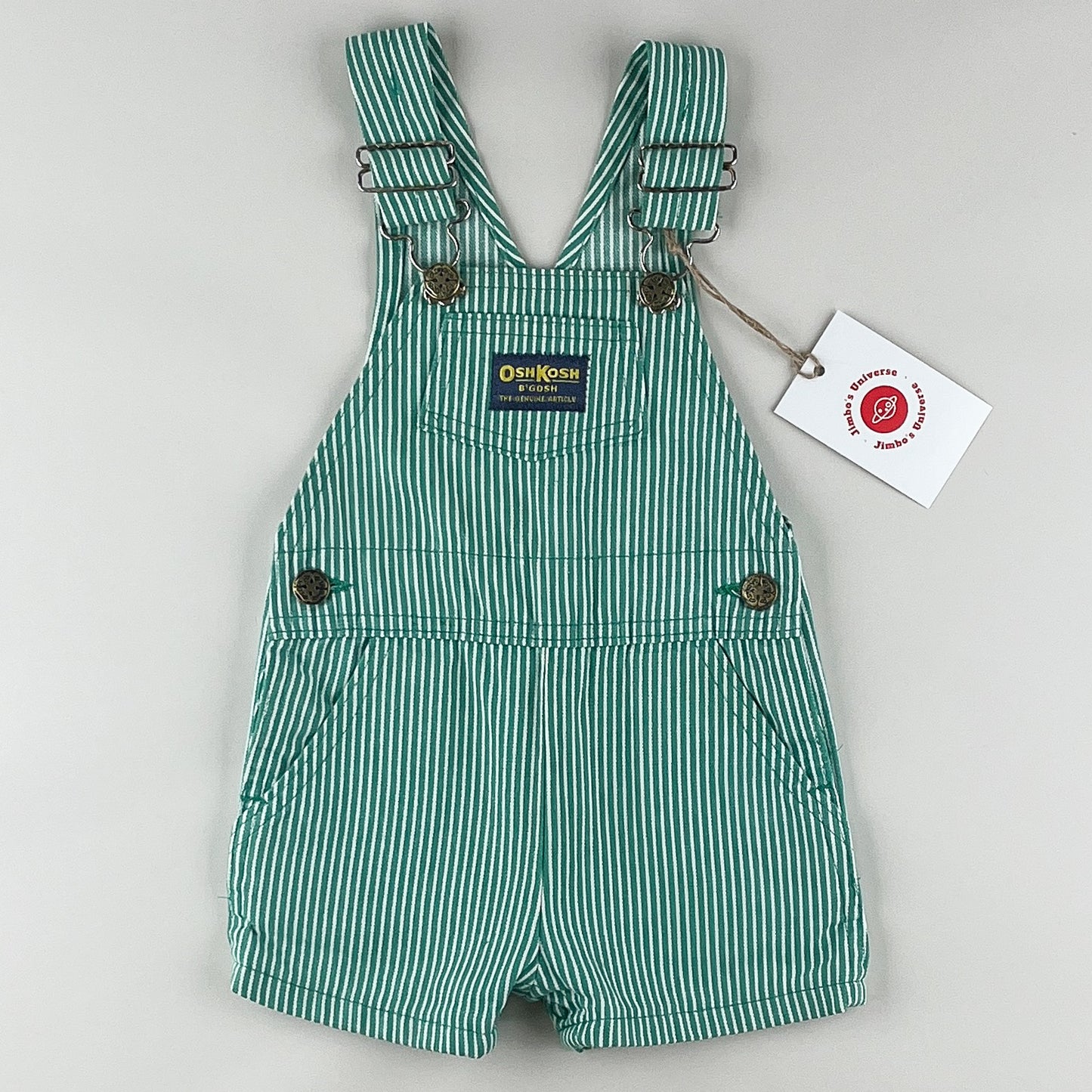 Green Vintage OshKosh Hickory Stripe Shortalls