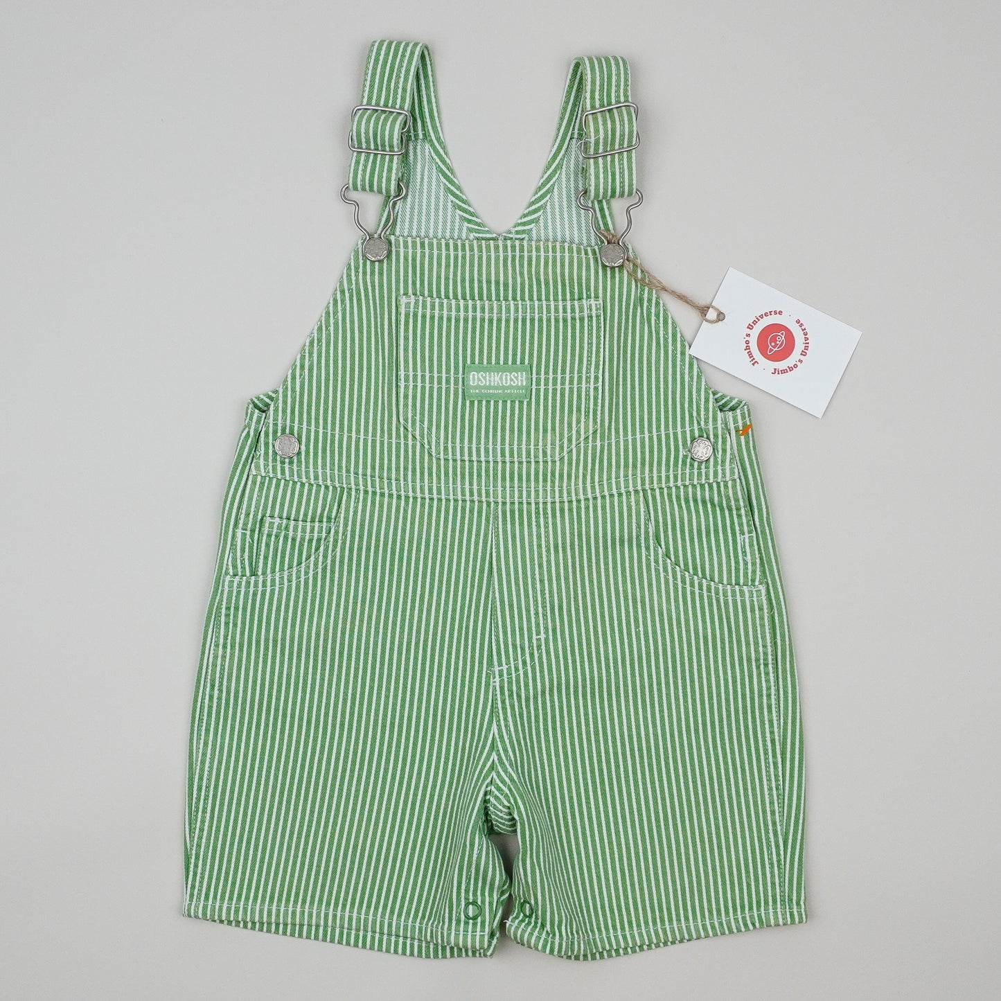 Green Vintage OshKosh Hickory Stripe Shortalls