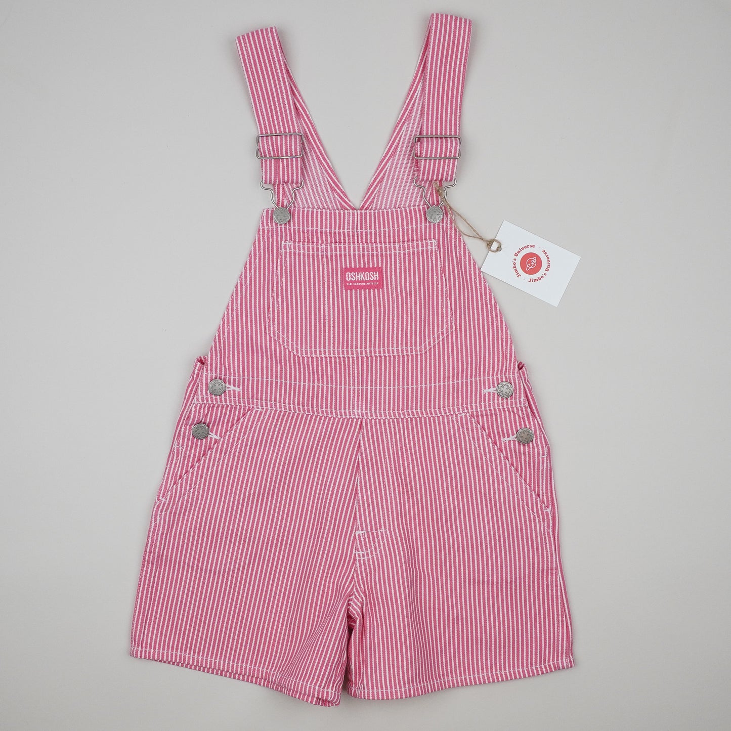 Pink Vintage OshKosh Hickory Stripe Shortalls