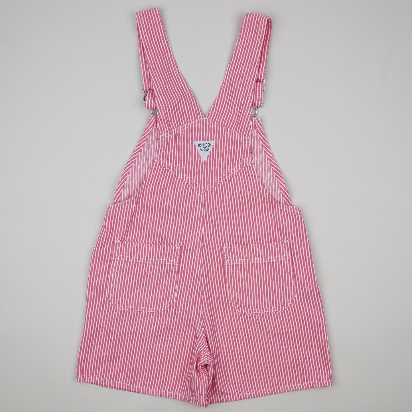 Pink Vintage OshKosh Hickory Stripe Shortalls