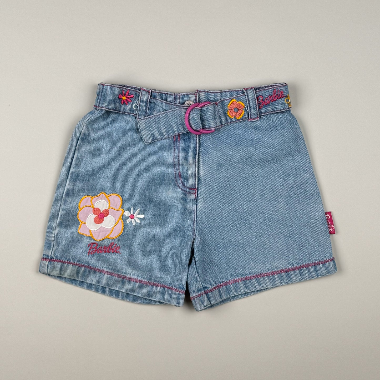 Denimshort in blue, pink and orange