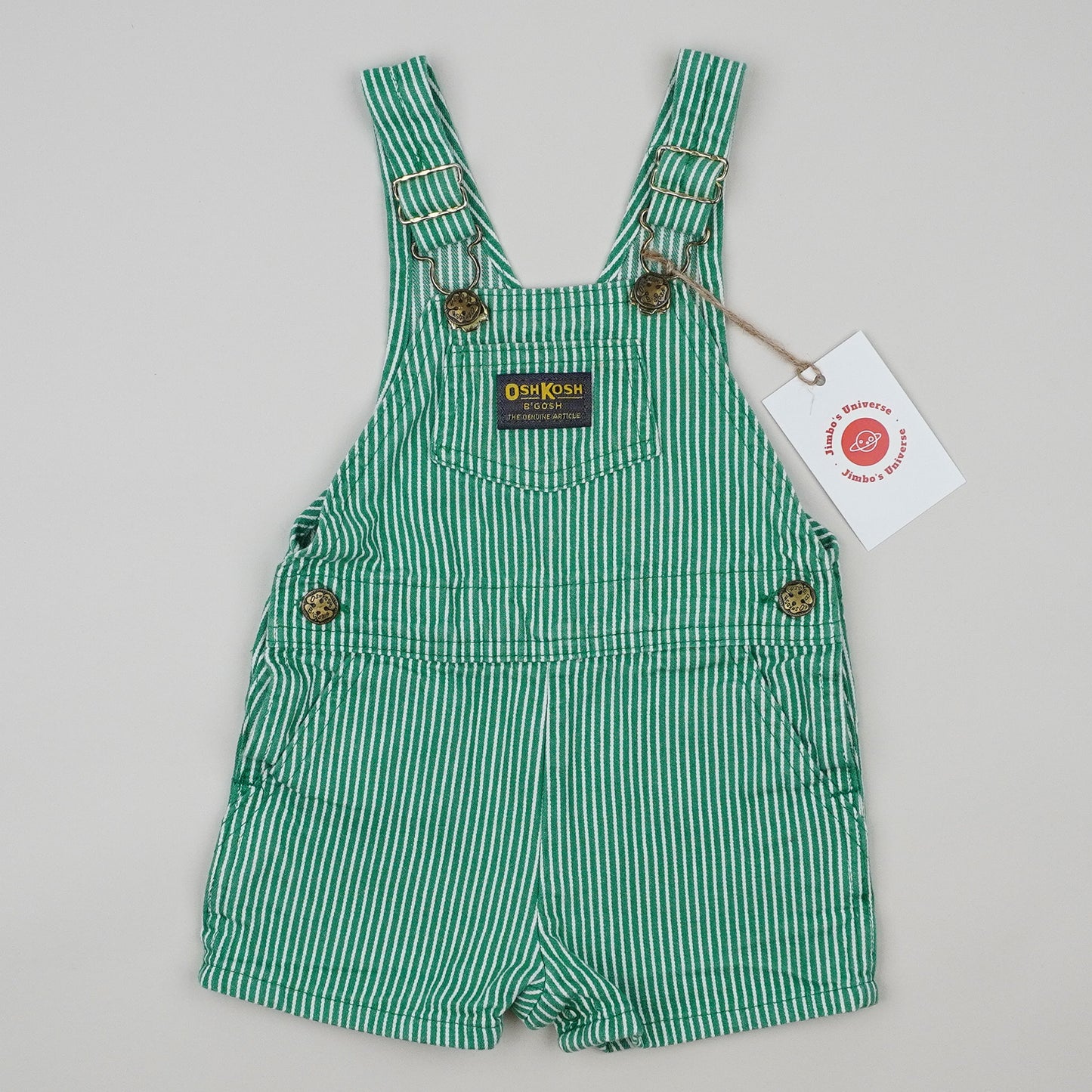 Green Vintage OshKosh Hickory Stripe Shortalls