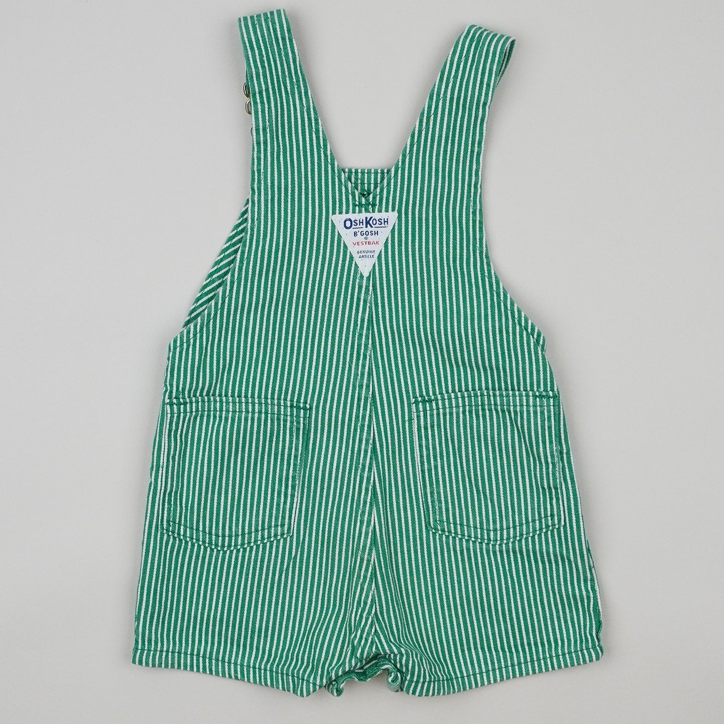 Green Vintage OshKosh Hickory Stripe Shortalls