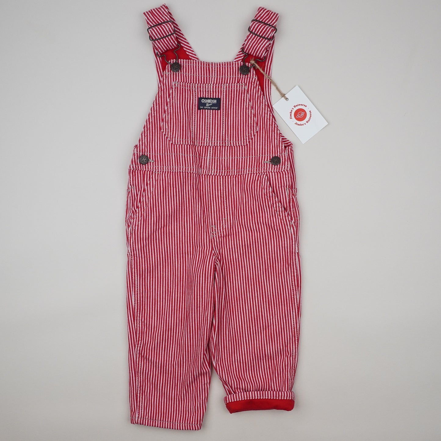 Red Lined OshKosh Hickory Stripe Overalls