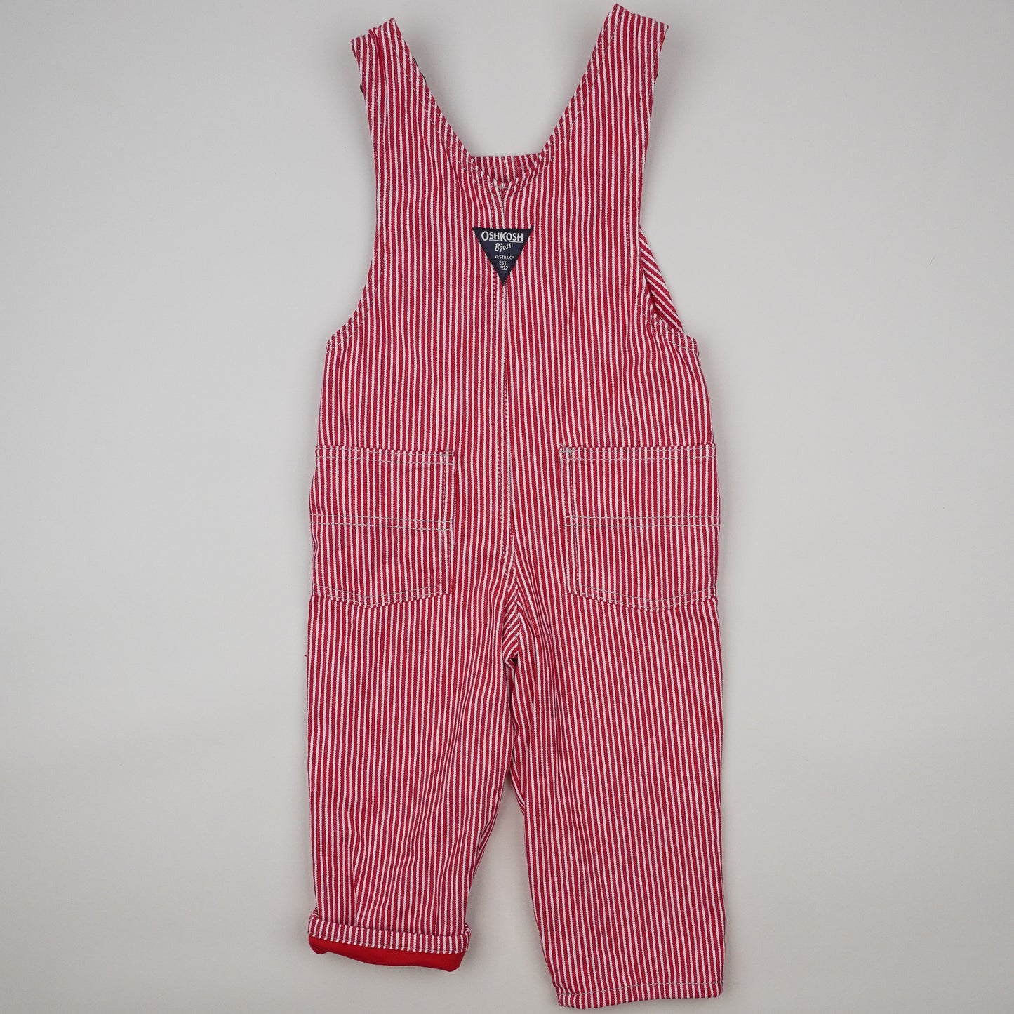 Red Lined OshKosh Hickory Stripe Overalls
