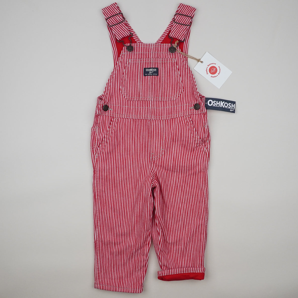 NWT Red Lined OshKosh Hickory Stripe Overalls