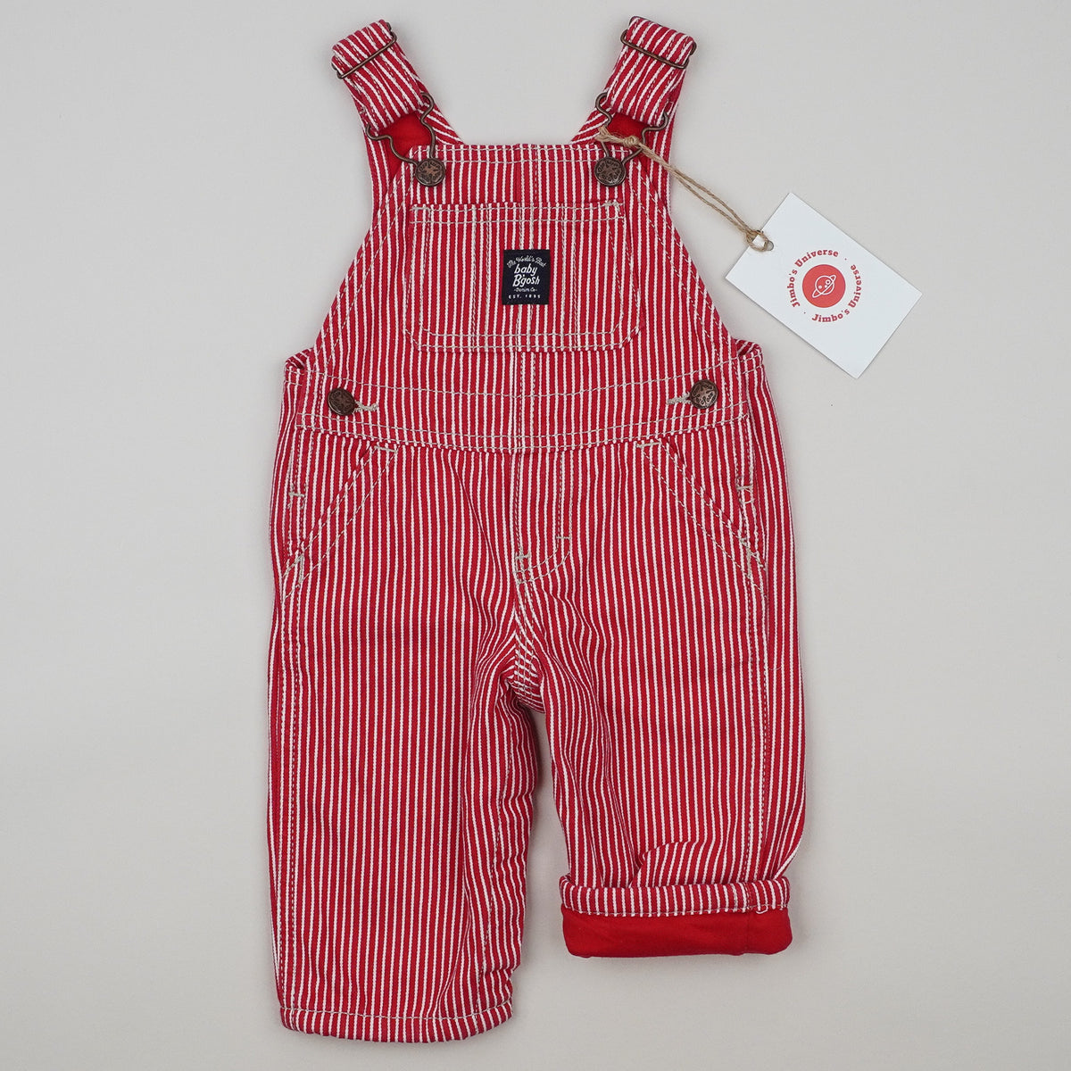 Red Lined OshKosh Hickory Stripe Overalls