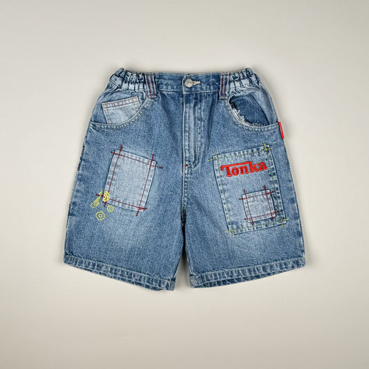 Denimshort in blue and red