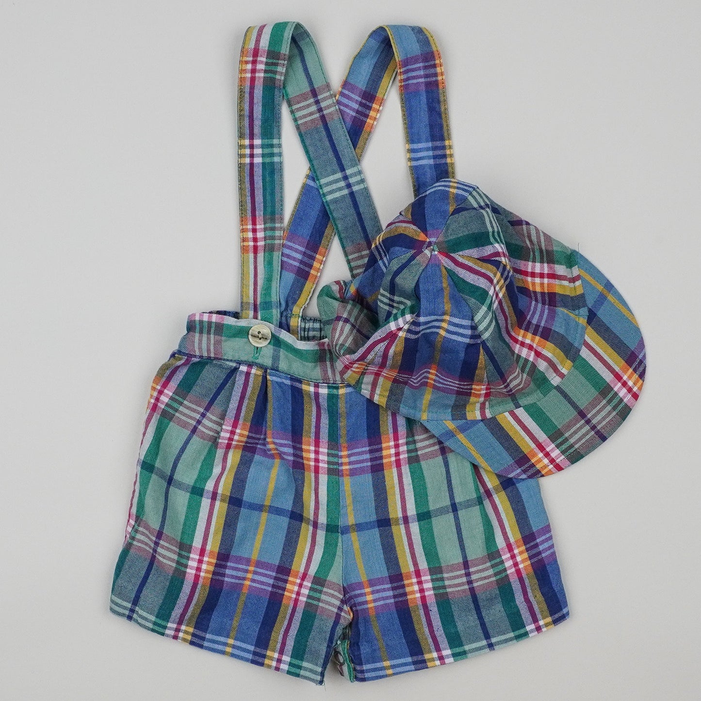 Vintage Checkered Short with Suspenders and Hat