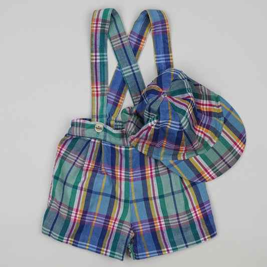Vintage Checkered Short with Suspenders and Hat
