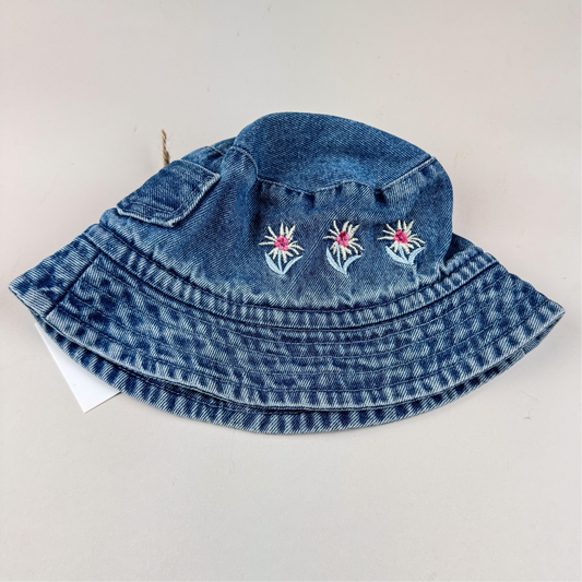 Vintage Denim Bucket Hat with Embroidery