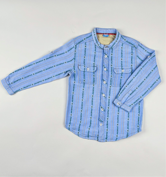 Long-sleeved shirt in blue and green