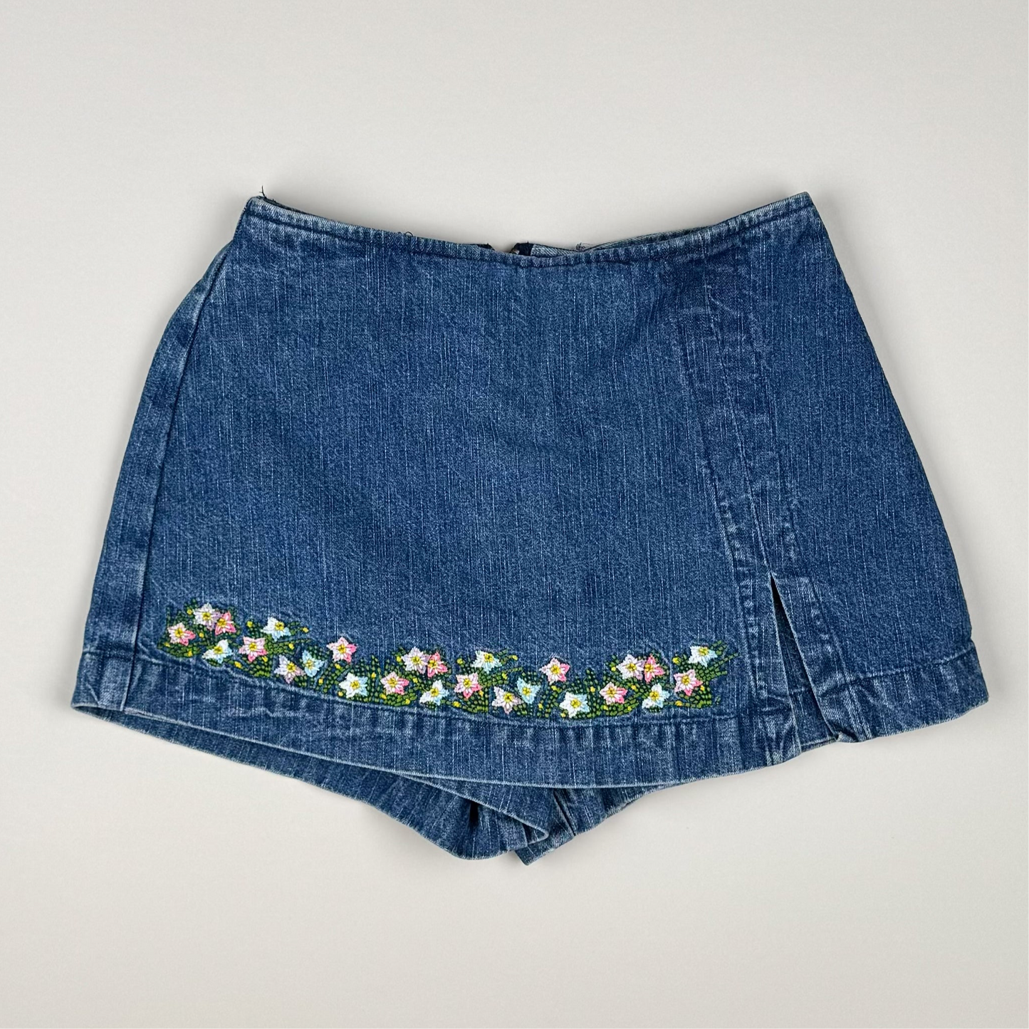 Vintage Denim Skort with Embroidery