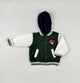 Fleece jackets in green, white, blue