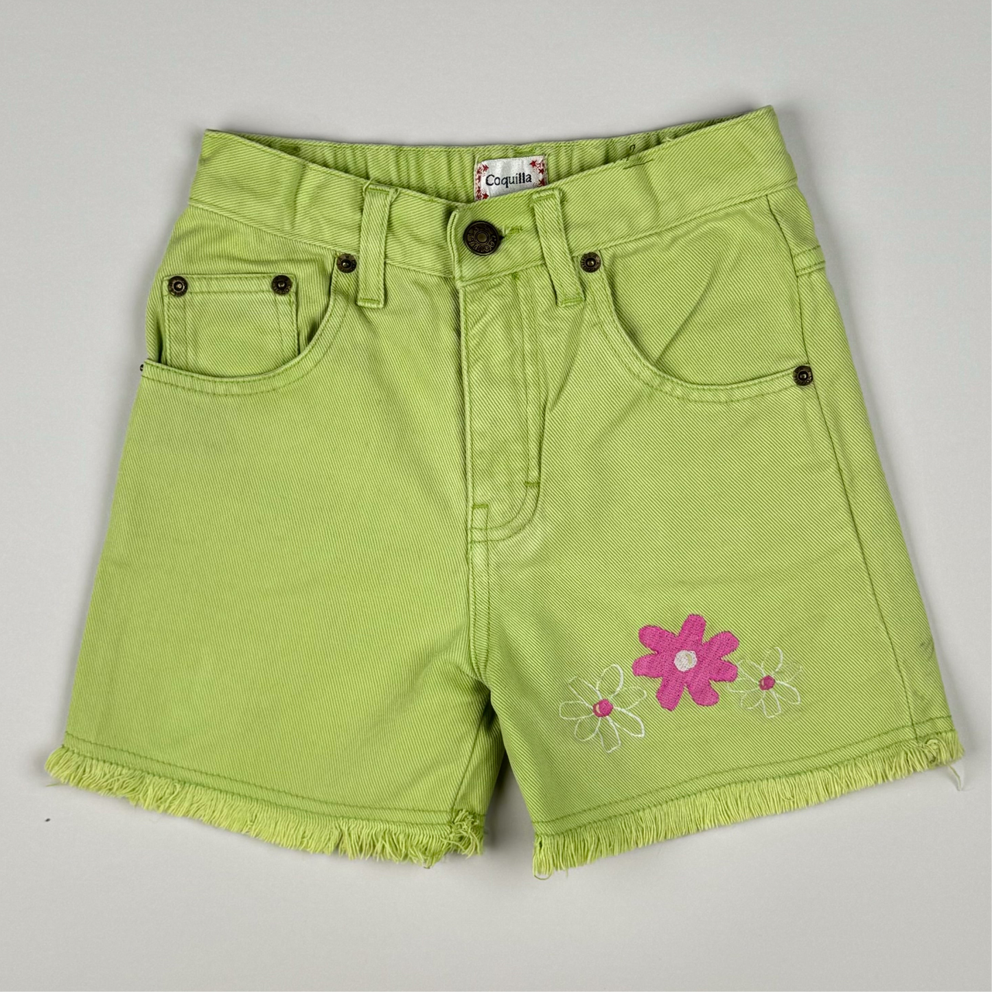 Denimshort in green and pink