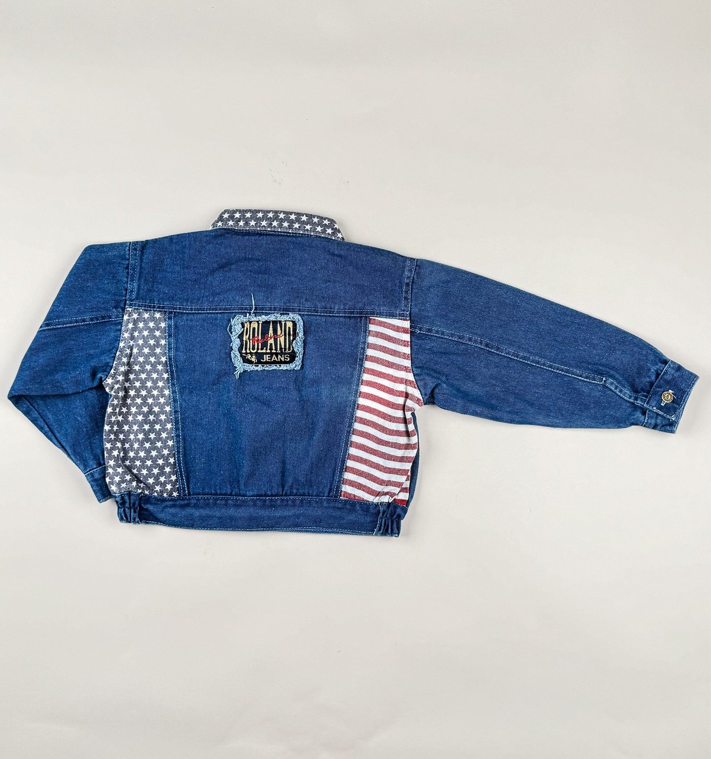 Denim Jacket in blue, red and white