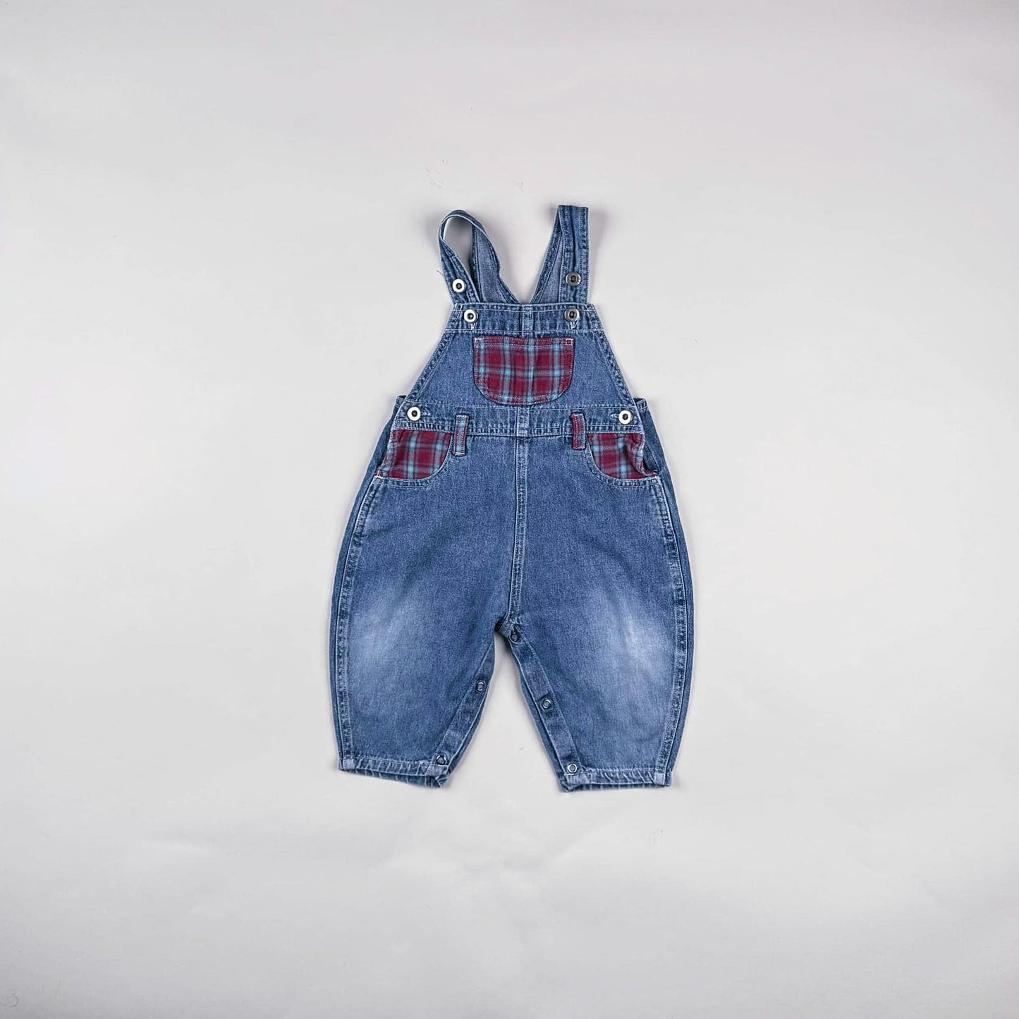 Overalls in blue and red