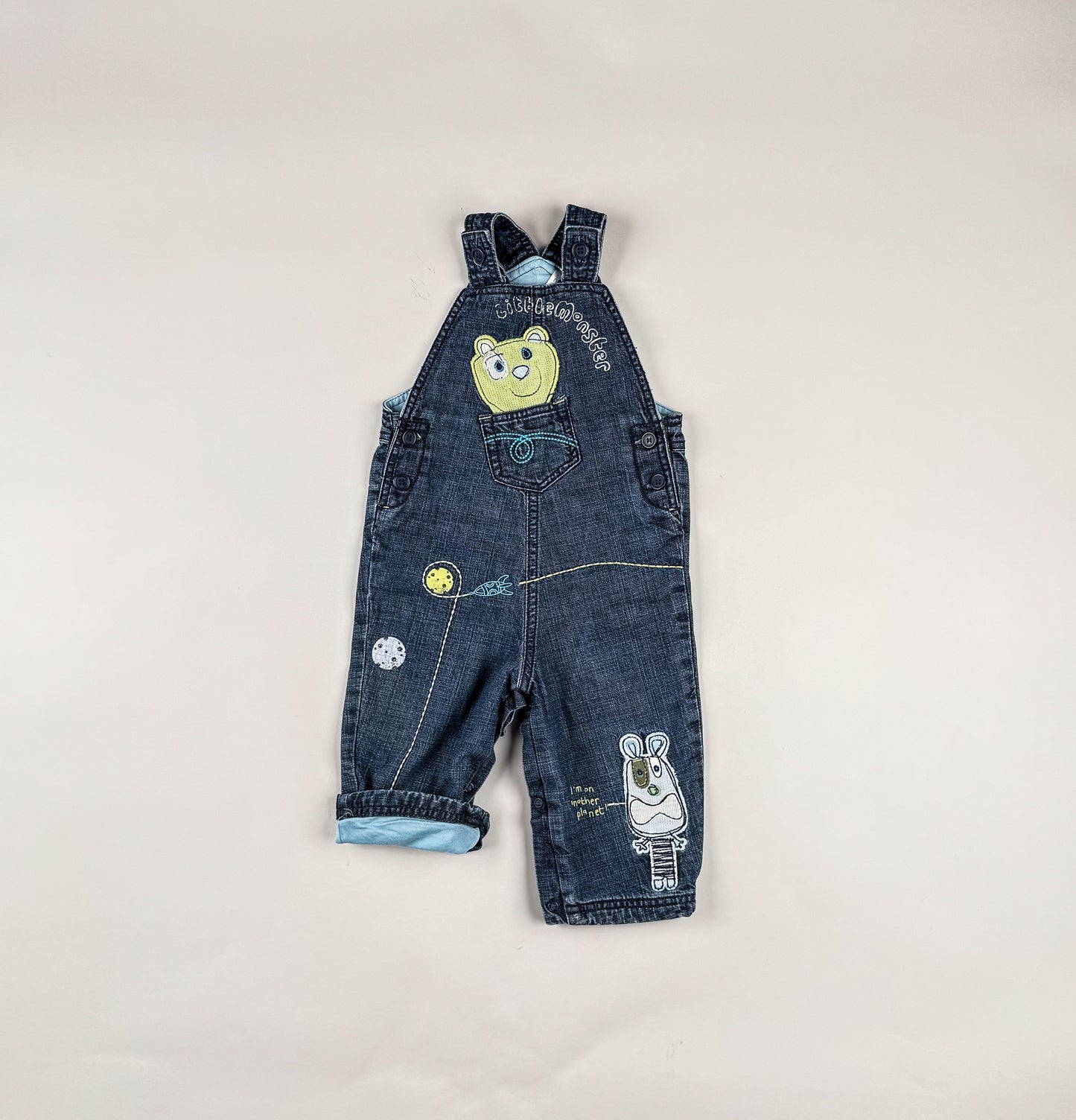 Lined Overalls in blue and green