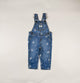 Overalls in blue, white and pink