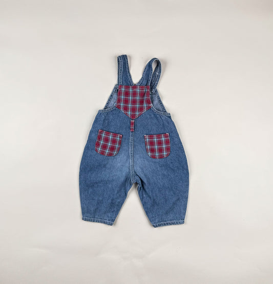 Overalls in blue and red