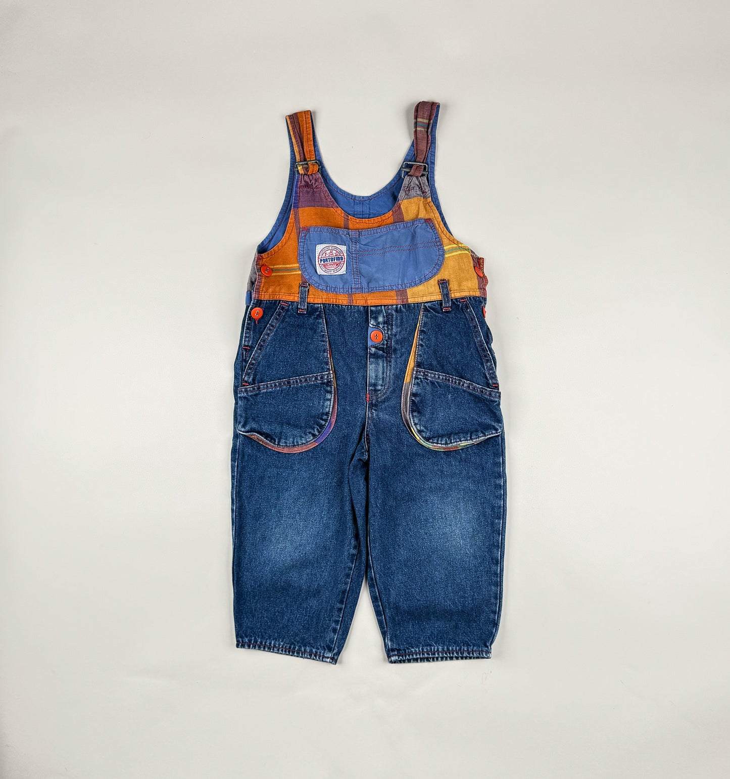 Overalls in blue and orange