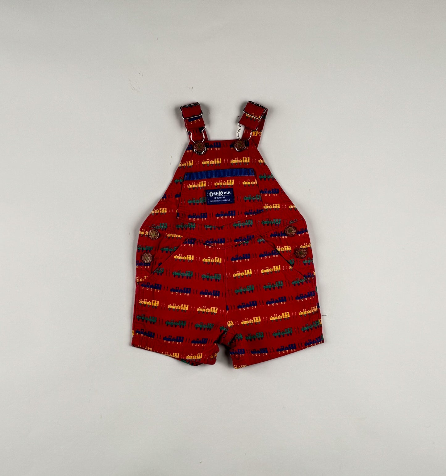 Shortalls in red and multi