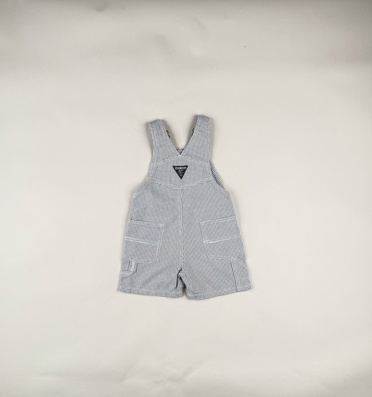 Shortalls in white, blue and grey