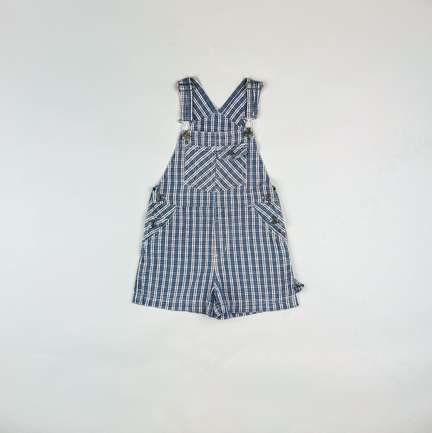 Shortalls in blue, red and white