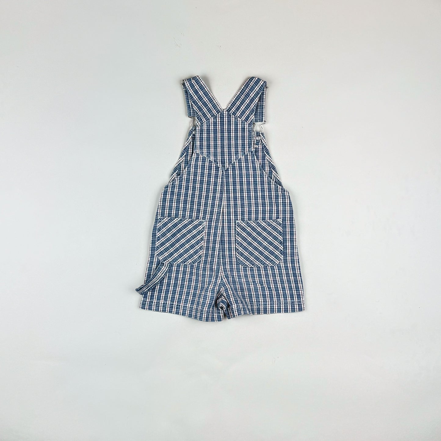 Shortalls in blue, red and white