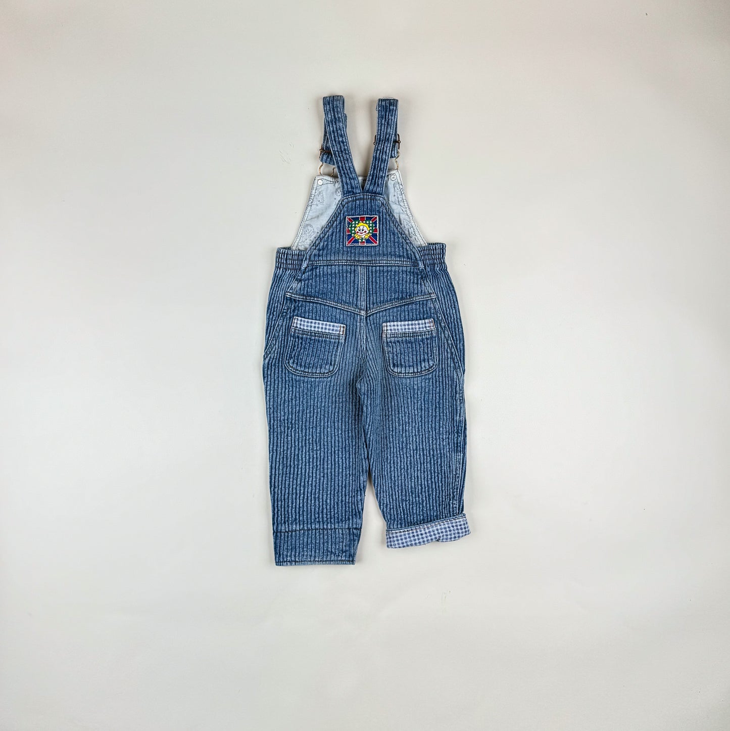 Overalls in blue and red